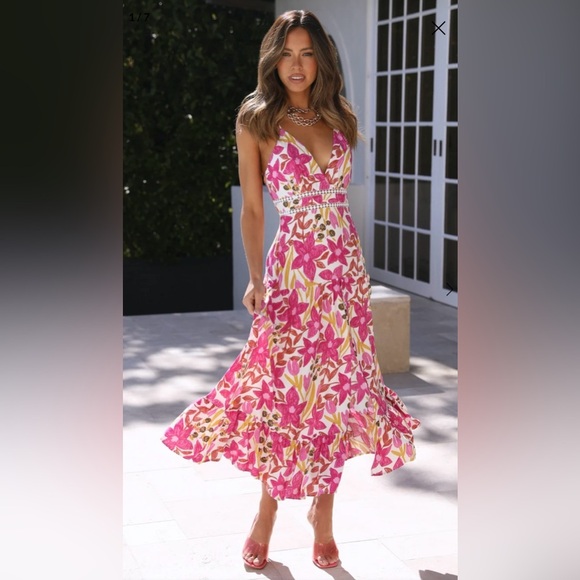 NWT Hello Molly Beach Sunsets Midi Dress Fuschia Size 6 - Picture 1 of 8